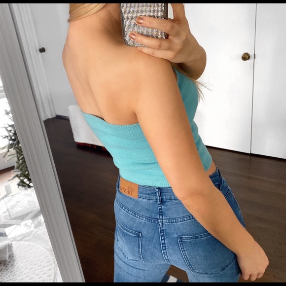 π¬ ZARA AQUA BLUE KNIT STRAPLESS CROP TOP! - Picture 4 of 12